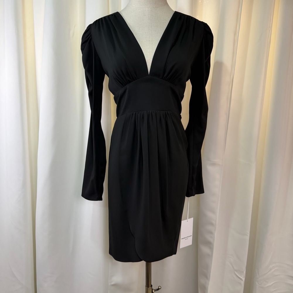 NWT Amanda Uprichard ‘Analeigh’ Shirred Black Faux-Wrap Mini Dress Size XS - Picture 2 of 13